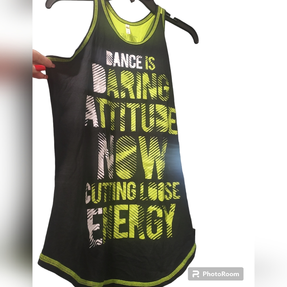 Zumba tank top - dance is daring attitude now cutting loose energy size large